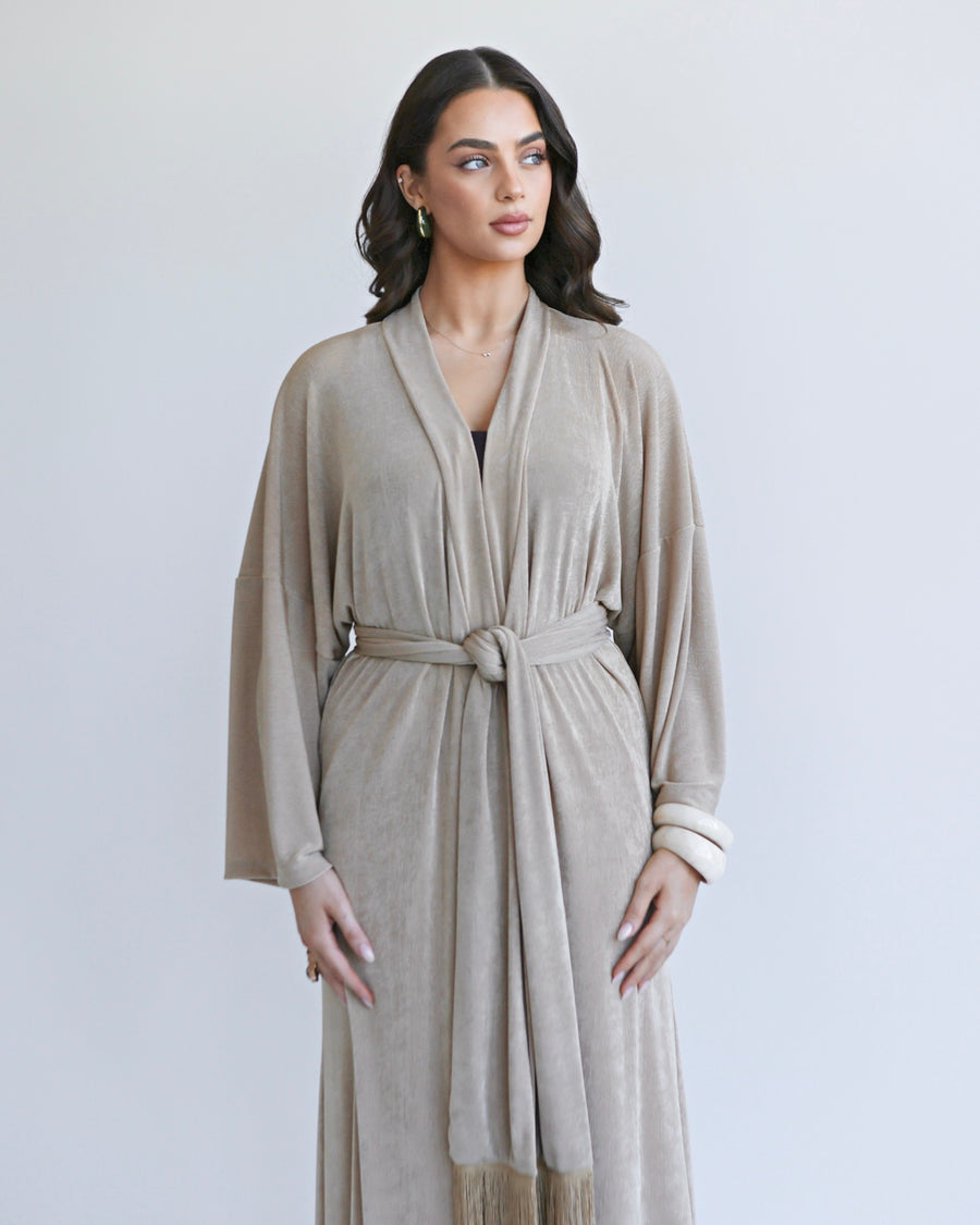 Nomad Fringe Robe Deep Beige