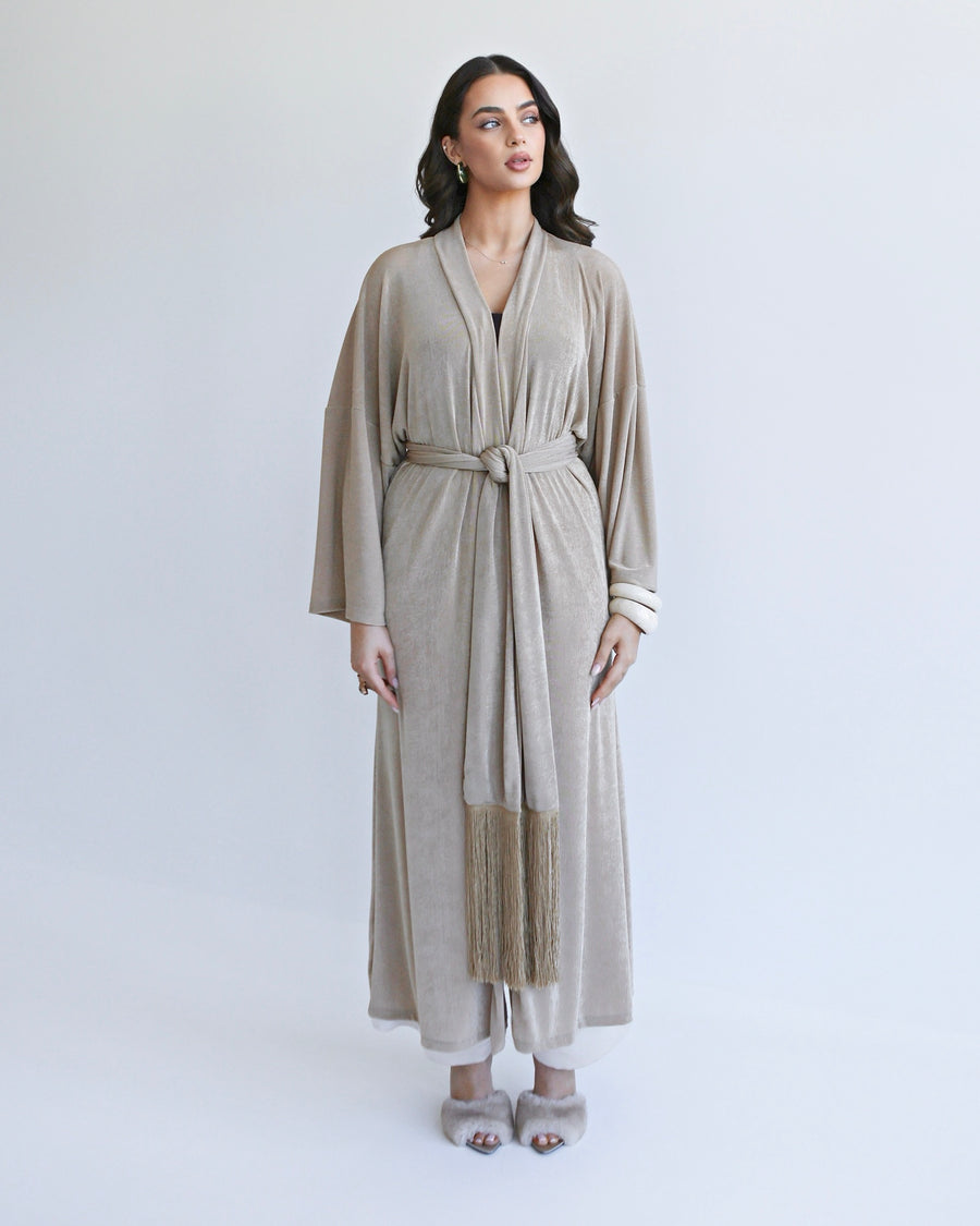 Nomad Fringe Robe Deep Beige